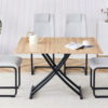 Modern minimalist multifunctional lift table with 0.8-inch MFC tabletop and black metal legs, can be used as dressing table, coffee table, dining table, and office desk.  LT-10055