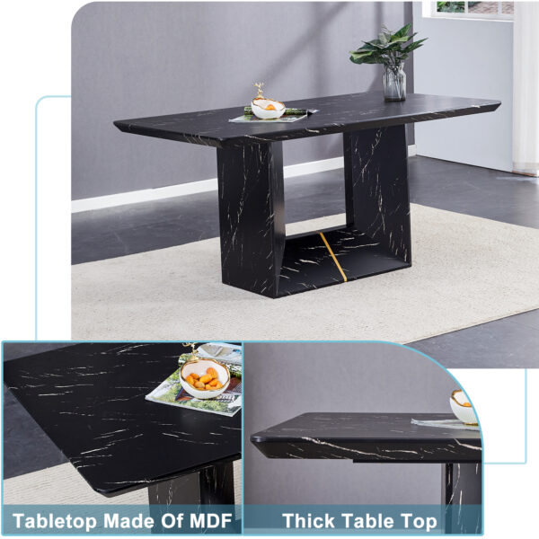 This modern dining table with MDF marbled design gives you a luxurious and elegant feel, adding a touch of elegance whether it is a family dinner or entertaining guests.