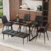 Table and chair set.Modern Black Marble Pattern MDF Dining Table Set - 55"x31.4" with 4 Extended Seat Cushion PU Dining Chairs and 1 Bench,A Choice of Subtle Luxury for Modern Homes.