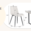 Table and chair set.A minimalist retro rectangular dining table with a specially textured top and black metal legs.Paired With 6 White Artificial PU Chairs With Curved Widened Cushion Design.