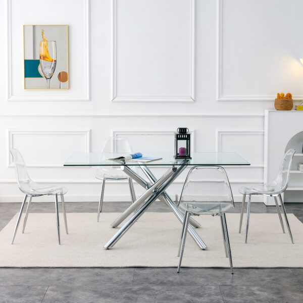 71c3fc7ec6134d4eb01a3c3fb41a8930_20230114_bc92d203f3d592d034ca47ea980b66af Modern minimalist transparent dining chair, plastic chair, armless crystal chair, Nordic creative makeup stool, negotiation chair, silver plated metal leg 6-piece set, TW-1200