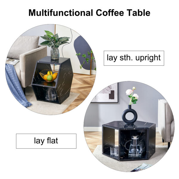 71e0bacd733c45dc856a2c5bb96addf3_258ad63d2416e5f29a6998bc67deaf90 Hexagonal MDF coffee table, characteristic pattern stickers, multi-hole design to give more storage space, simple and convenient design makes it suitable for all kinds of style scenes.