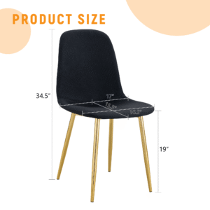 Luxury Simple Chair - Set of 4 BLACK Linen-Cotton Material High Resilience Dining Chair with Metal Golden Leg.Integral metal leg architecture,Suitable for various interior decoration styles.