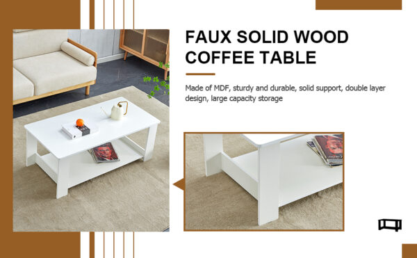 720facaf1e8a4fa8a96944a1d010b7d6_20240206_585a921db63d4b87e99b75c6da84ae1f A modern and practical white coffee table and coffee table. The double layered coffee table is made of MDF material,. Suitable for living room, bedroom, and study.43.3"*21.6"*16.5" CT-16