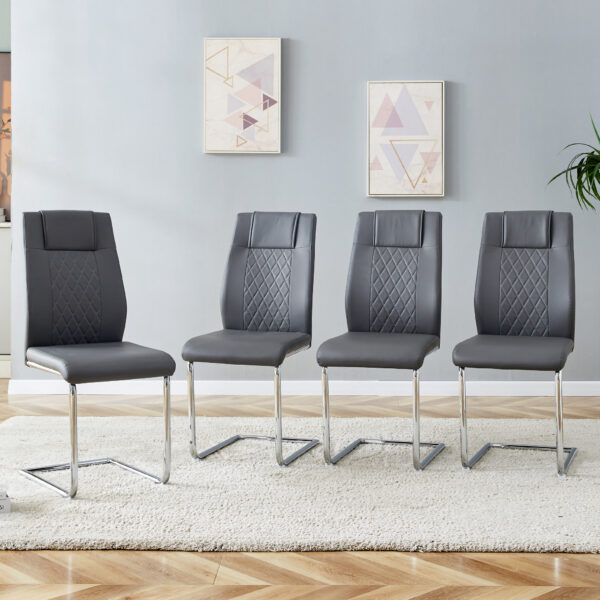 Modern Dining Chairs with Faux Leather Padded Seat Dining Living Room Chairs Upholstered Chair with Metal Legs Design for Kitchen, Living, Bedroom, Dining Room Side Chairs Set of 6 (Grey+PU)C-001