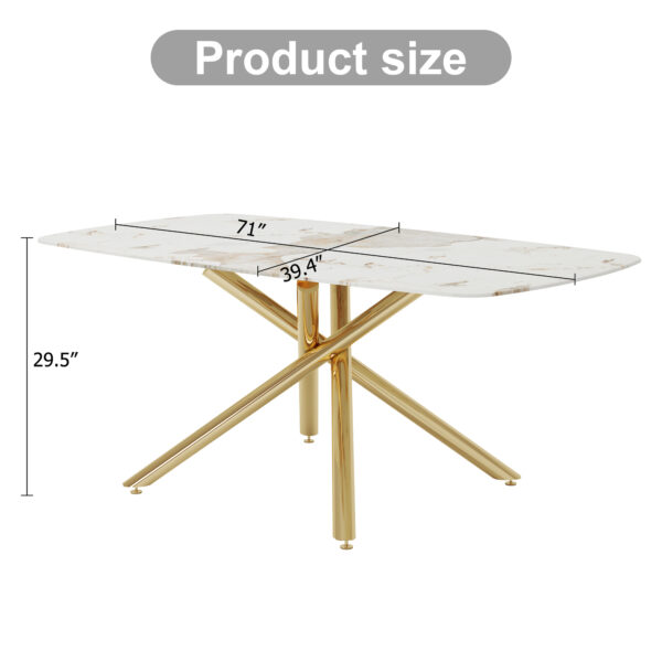 72387e72da3f4cb08a3b135f20c3c975_897183af6cb5f09c8f24521c1887d77e Large modern minimalist rectangular dining table with 0.39 "imitation marble tabletop and golden metal legs, suitable for kitchen, dining room, living room, conference room, and banquet hall 1537