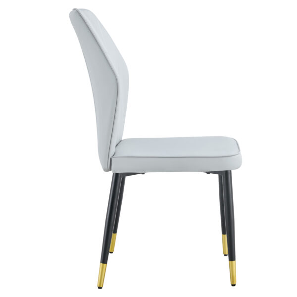 7239d170d7f546bc909d6fe15924d488_50a6fe0e3592f1c27e5d4e875bdaf720 4 light gray modern dining chairs with stylish PU patterned backrest and black metal legs for a comfortable home experience in the kitchen, bedroom and office.