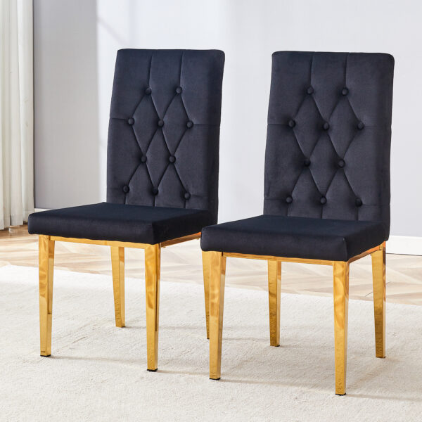 723dcd40cefe40dcb6ebbcd6fe6f229d_c9f8980455a1529b5a510ca11314deac 2 piece dining chairs.The gold metal legs complement the black velvet, showcasing a perfect blend of modern and classic elements.Suitable for various occasions such as kitchens,conference rooms, etc.