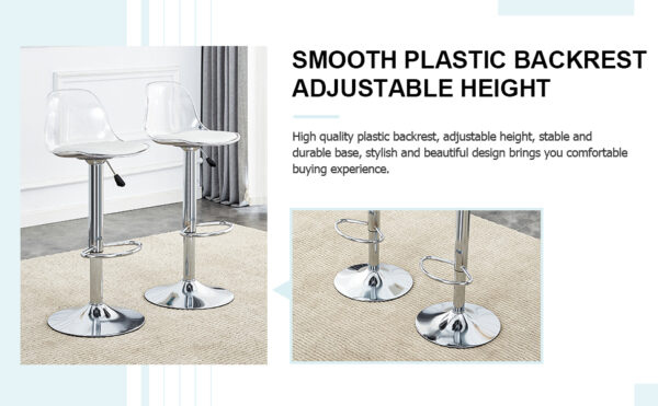726eb53382ac42c1af21618a71a125e9_ed1788817055f1da8975a23671fa8584 Modern minimalist bar chairs and bar stools. Can rotate 360 ° and adjust lifting. PET backrest and PU seats. Set of 2. Suitable for bars, restaurants, and front desk cashiers. W1151P172644