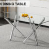 Large Modern Rectangular Glass Dining Table for 6-8 with 0.39" Tempered Glass Tabletop and Silver Chrome Metal Legs, for Kitchen.Tempered Glass Tabletop,Double Fork Metal Legs.W1151S03321