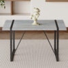 Industrial Rectangular MDF Light Grey Patterned Dining Table for 4-6 people with 1.5 inch thick MDF top and black metal legs for desks, kitchens, patios, dining rooms
