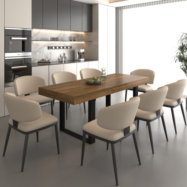 Rectangle extendable dining table for 6-10 people aged effect wood and black 160-200 cm