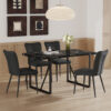 Table and chair set.Modern Black Marble Pattern MDF Dining Set - 55"x31.4"with 4 Black PU chairs with a vertical stripe design on the backrest and black metal legs.Suitable for kitchen,Dining room,etc