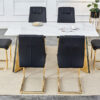 Table and chair set.63"x31.5x30" Luxurious Snow Mountain Patterned Sintered Stone Table with Golden Stainless Steel Butterfly Legs.Paried With 6 Black High-quality PU Chairs With Arched Metal Legs.