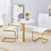 Table and chair set.31.5 Inch Elegant White Marble Pattern Round Dining Table - Suction Molding Annular Texture.Paired With 2 White PU Material High Resilience Dining Chairs.