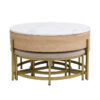 Modern Round Lift-Top Coffee Table with Storage & 3 Ottoman White & Natural