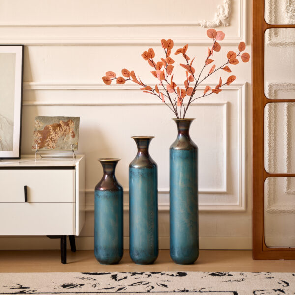 Floor metal vase modern style decoration home droplet shaped white metal vase 3-piece set gorgeous home decoration large glazed metal vase