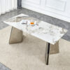 63"x31.5x30" Pandora Patterned Rock Slab Dining Table with Silver Stainless Steel Butterfly Legs.The tabletop is designed to be scratch and heat resistant.Slabs Tabletop,Stainless Steels Legs.