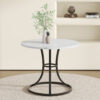 A Modern Minimalist Circular Dining Table With A Diameter Of 33.3 Inches, An Elegant And Practical Choice.White Marble Textured Pattern Desktop, Paired With Uniquely Shaped Metal Leg.