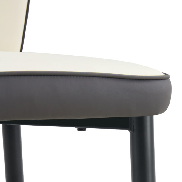7405bd98481e4a2487ef6440b022002b_e35186642f44ee6d26a593c1006d9b17 4 modern dining chairs with stylish PU patterned backrest and black metal legs for a comfortable home experience in the kitchen, bedroom and office.