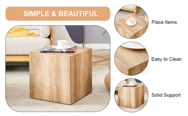 74089b70b6e241cda232e67508b5f83b_eccd1305b4d7f703c3c43305a99acdae Elevate your living space with this square modern MDF coffee table that showcases smooth, light wood color texture patterns. It is characterized by stylish design.15.7*15.7*15.7