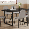 Table and chair set.Modern Black Marble Pattern MDF Dining Set - 55"x31.4" with 6 Light Gray Linen Fabric Chairs.Iron Pipe Spraying Chair Legs.Suitable for kitchen,Dining room,etc.