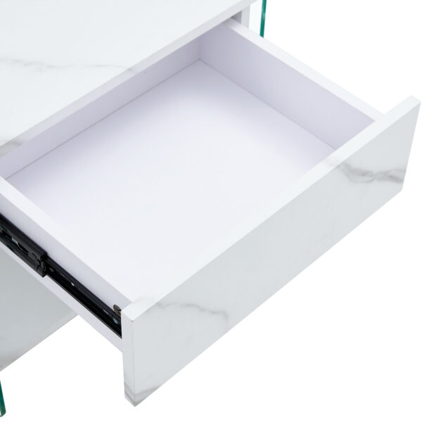 745b901499e844bc89035ff11f4a0230_c084929d8a9a4d754f5e1bc47c4b0860 Bedside table with drawers. The board surface is MDF sticker, and both sides are transparent tempered glass. The design is simple and elegant, with excellent storage functions.