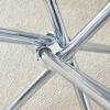 Table and chair set.36.6"Round clear glass dining table with a unique shape with ring-shaped gathered silver metal legs.Paired with 4 Dark gray high-quality PU dining chairs with silver metal legs.