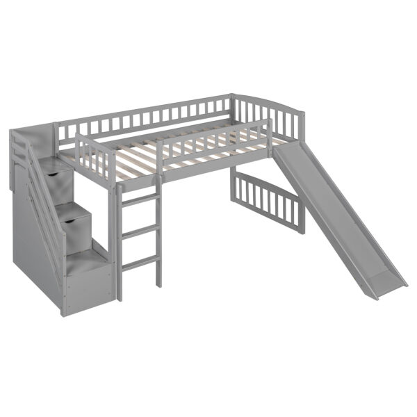 Stairway Twin Size Loft Bed with Two Drawers and Slide,Gray(OLD SKU:LT000515AAE)