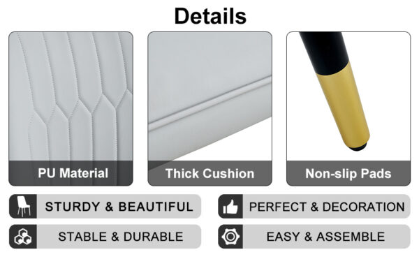 Table and chair set, round table with white marble pattern, gold MDF table legs, soft and comfortable dining chair, suitable for kitchen and living room