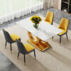 A large modern minimalist rectangular dining table suitable for 6-8 people, equipped with gold MDF OC shaped brackets and aureate base, suitable for kitchen, living room, dining room F-OC