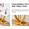 Modern and simple rectangular glass dining table in white with a pattern, 0.39 "white top and gold legs, suitable for entrance and living room.