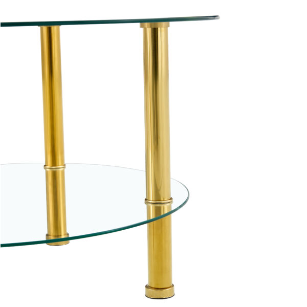 749968045d9d4c49a79c4c84306bbef2_bba400b2c1aec5869b864af998d34d61 Contemporary Minimalist Double Layer Tempered Glass Coffee Table - 27.5" Top and 23.6" Bottom.Reinforced Glass Tabletop,Stainless Steel Gold Plated Legs.