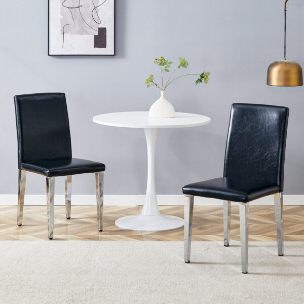 74bde9668eb34eddaa73c80621c3f832_1cf5efc0761a55d5b7360c0f34ea0b0a Two Black PU dining chairs,Silver Metal Legs.Simple and versatile, comfortable and accompanied. Exquisite and versatile dining chairs unlock a comfortable new experience.(Set of 2)