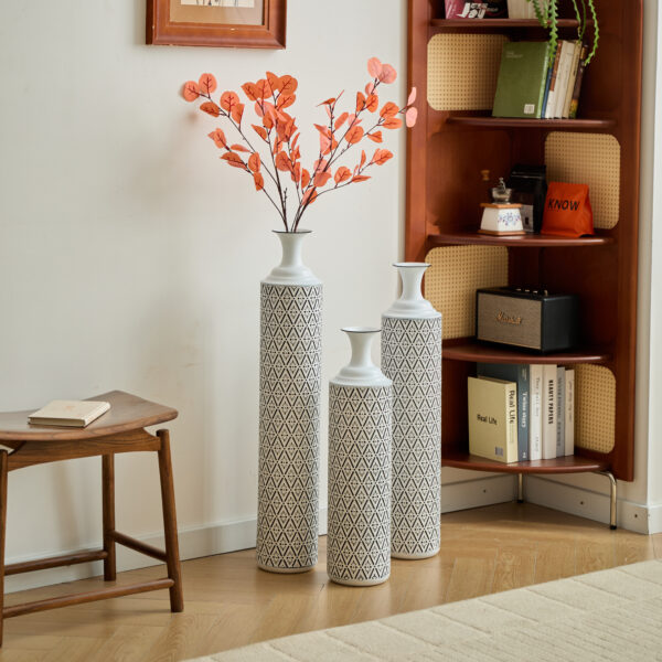 74e1887a5f9a473e9f242c2a396e4209_af982f8b6f526f9a89b24146ca233b77 Floor Metal Vases Decorated White Metal vases Set of 3 gorgeous home decoration large glazed metal vases 24in/28.7in/33.5in height