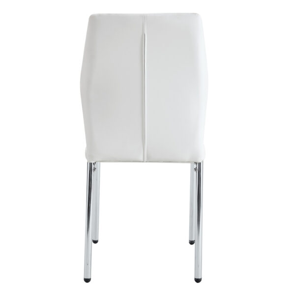 74e92d8ad28b4fa78c762aae6d574466_2ac3425002ad8ca6a854ac80edacae37 Luxury Simple Chair - Set of 6 White PU Material High Resilience Dining Chair with Metal Silver Leg.The Chair Back Has a Vertical Stripe Design With Smooth And Uniform Lines.