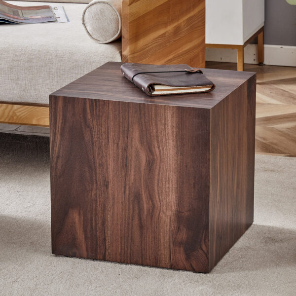 750c3c8278b8455cbea54eeb28ba0a71_74be385d45e446ef7e2c5d03ab1aa6ce 16*16*16 Inch Walnut Wood Grain MDF Coffee Table - Luxurious Design, Perfect Living Room Accent.Cube fashion texture design coffee table, suitable for various situations and scenes.