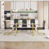 Dining table. Modern tempered glass dining table. Large modern office desk with gold plated metal legs and MDF crossbars, suitable for both home and office use. Kitchen. 79 ''x39''x30 ''  1105