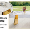 63"x31.5x30" Pandora Patterned Sintered Stone Dining Table with Golden Stainless Steel Butterfly Legs.The tabletop is designed to be scratch and heat resistant.Slabs Tabletop,Stainless Steels Legs.