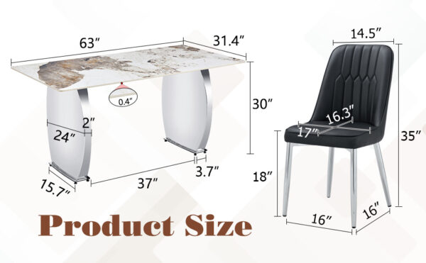 757a1e5f9df44b00bbaf89364cea5e8d_f4c2ed6d22ed026f7b26168fd239d36e Table and chair set.63*31.4 Inch Pandora Patterned Sintered Stone Dining Table Set - 4 Black Chairs With Silver Metal Legs.Modern Light Luxury.Perfect For Dinner Room,Meeting Room,Kitchen,etc.