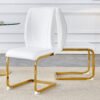 Luxury Simple Arch Chair - Set of 2 WHITE PU Material High Resilience Dining Chair with Arched Metal Gold Leg.