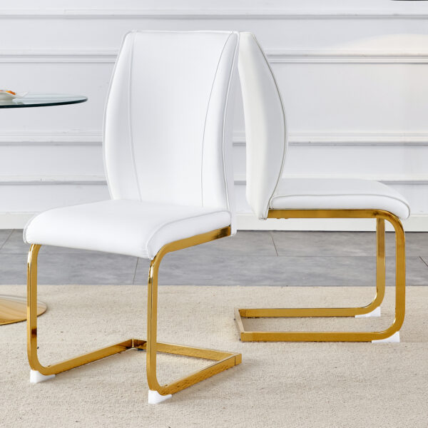 75929f165e364d9cbc8a224dba37e69f_20592fe5f6b7450a675d92422396e992 Luxury Simple Arch Chair - Set of 2 WHITE PU Material High Resilience Dining Chair with Arched Metal Gold Leg.