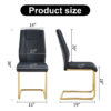 Modern dining chairs with faux leather padded seats, dining room chairs, gold metal leg upholstered chairs, suitable for kitchens, living rooms, bedrooms, and offices, set of 6 (black+PU leather)C-001
