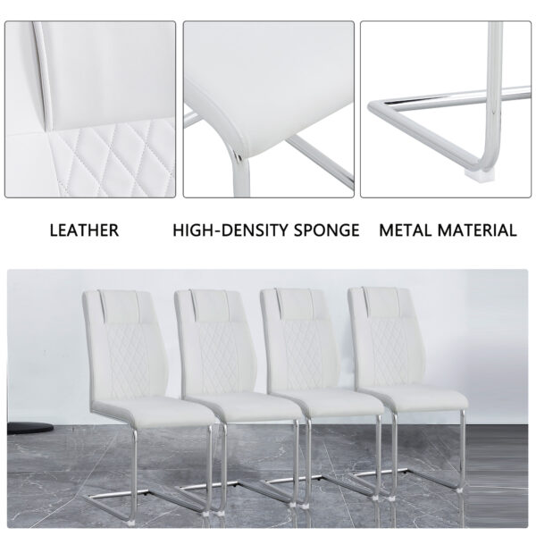 Modern Dining Chairs with Faux Leather Padded Seat Dining Living Room Chairs Upholstered Chair with Metal Legs Design for Kitchen, Living, Bedroom, Dining Room Side Chairs Set of 6 (White+PU )C-001