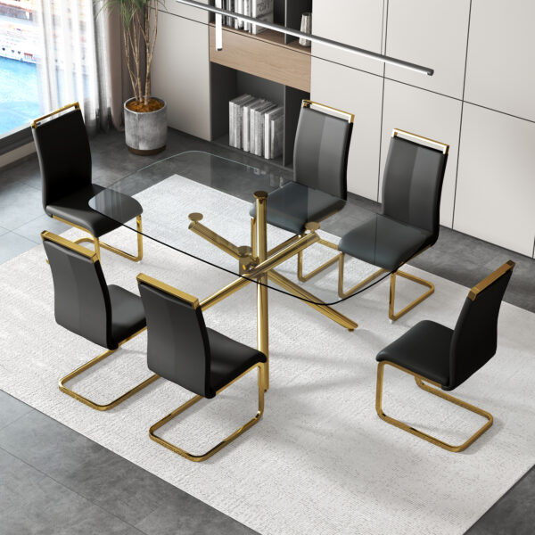 75f2b865f65f48f2aa94aaf9391be6a1_20230717_a88f7ebbd627727017a3f4164fa532e5 Large Modern Minimalist Rectangular Glass Dining Table for 6-8 with 0.39" Tempered Glass Tabletop and Golden Plated Metal Legs,for Kitchen Dining Living Meeting Room Banquet hall 71'' x 39'' x30''1537