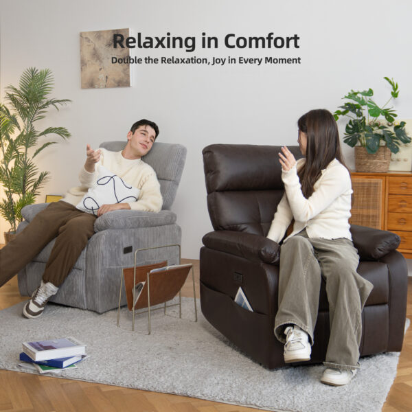 Electric Power Swivel Recliner Chair - Oversized PU Leather Massage Recliner with USB/Type-C Charging, 360° Rotation & Rocking Function, Living Room Reclining Sofa ,Dark Brown
