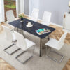 Table and chair set.63"x31.5x30" Black Marble-Patterned Slabs Tabletop with Stainless Steel Butterfly Legs.Paried with 6 White high-quality PU chairs with silver metal legs.
