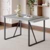 Industrial Rectangular MDF Light Grey Patterned Dining Table for 4-6 people with 1.5 inch thick MDF top and black metal legs for desks, kitchens, patios, dining rooms