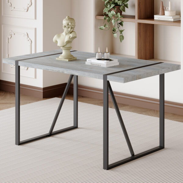 767e5556f9db4c69ac8d3cd5a4e7a929_4687e32ab0f89d96d5c0c7eba5bcbe9f Industrial Rectangular MDF Light Grey Patterned Dining Table for 4-6 people with 1.5 inch thick MDF top and black metal legs for desks, kitchens, patios, dining rooms