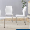 Luxury Simple Chair - Set of 6 White PU Material High Resilience Dining Chair with Metal Silver Leg.The Chair Back Has a Vertical Stripe Design With Smooth And Uniform Lines.
